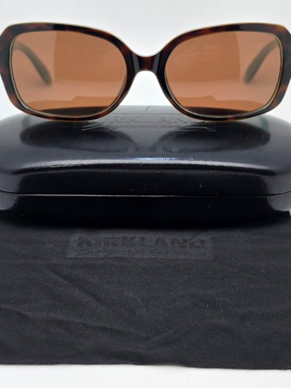 Kirkland Signature M33 Tortoise Aqua Frame Polarized Brown Lens Sunglass w Case